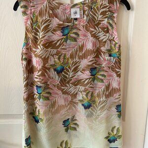 CAbi #5216 Tropical Print Parlor Top Split Back Sleeveless Blouse Size XS